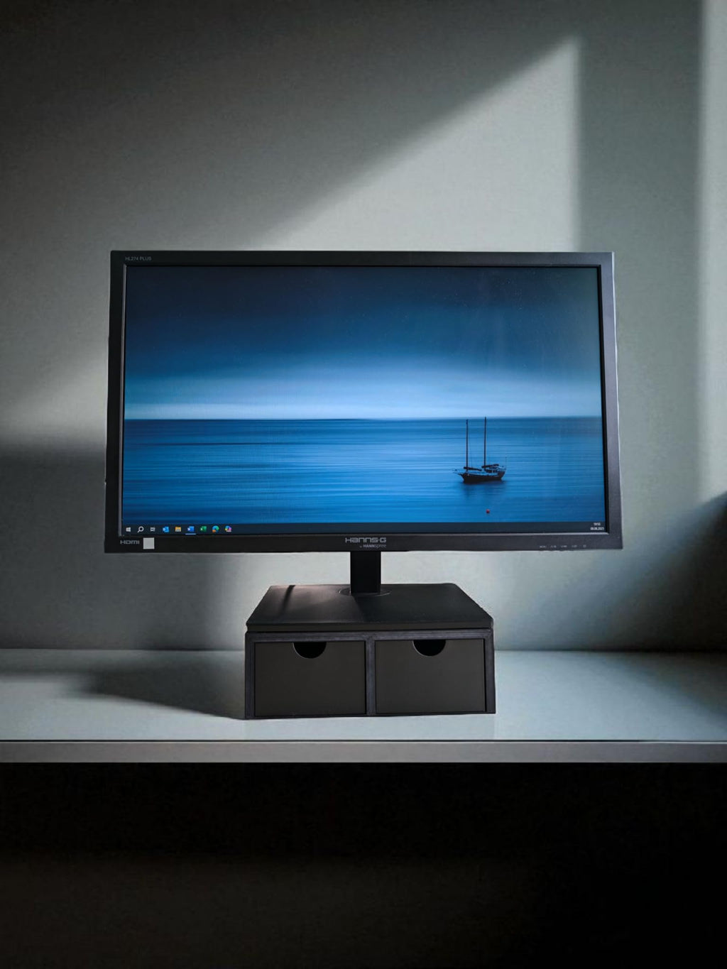Ergonomic Desktop Monitor Riser Stand with Storage Drawers