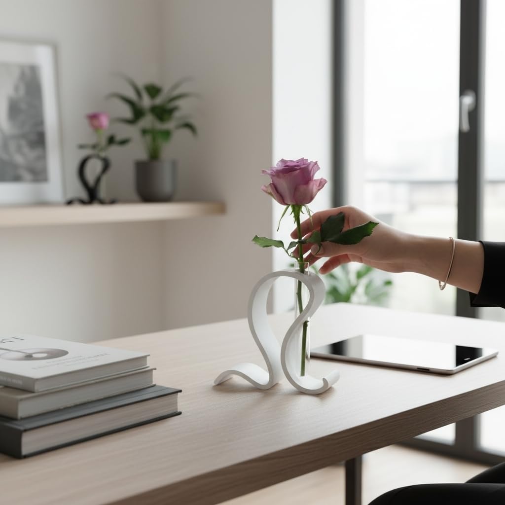 Abstract Test Tube Vase – Modern Plastic Single Stem Flower Holder | Decorative Tabletop Bud Vase for Home & Office