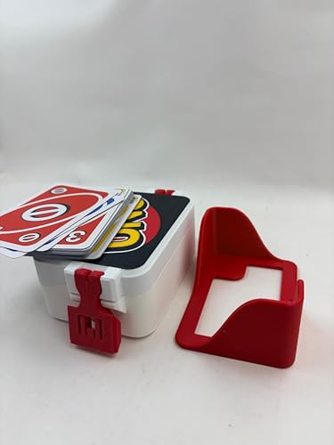 Storage Box for Playing Cards compatible with UNO, Card Organizer Case with Red Card Holder Stand