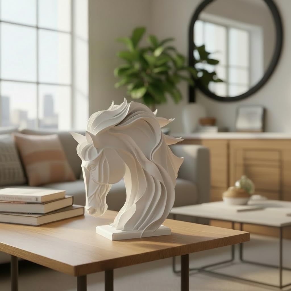 Horse Head Sculpture with Flowing Mane