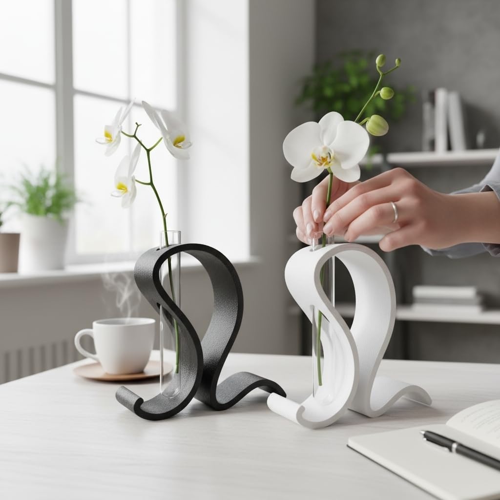 Abstract Test Tube Vase – Modern Plastic Single Stem Flower Holder | Decorative Tabletop Bud Vase for Home & Office