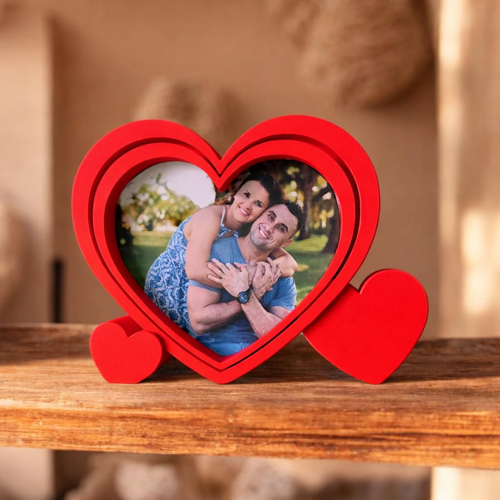 Red Heart Shaped Photo Frame with Layered Design and Stand
