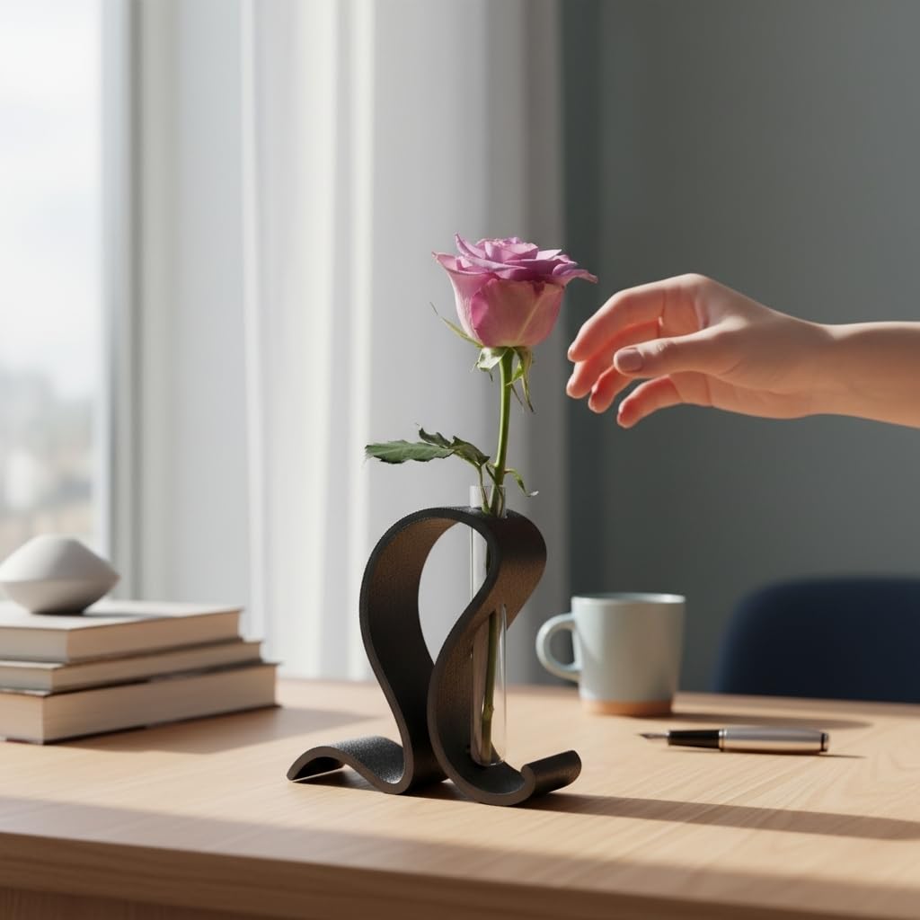 Abstract Test Tube Vase – Modern Plastic Single Stem Flower Holder | Decorative Tabletop Bud Vase for Home & Office