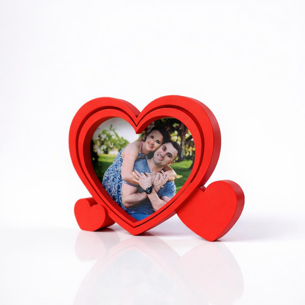 Red Heart Shaped Photo Frame with Layered Design and Stand