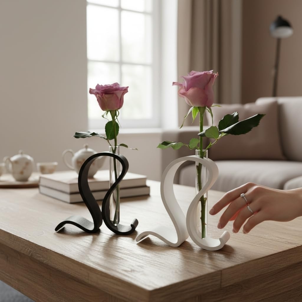 Abstract Test Tube Vase – Modern Plastic Single Stem Flower Holder | Decorative Tabletop Bud Vase for Home & Office