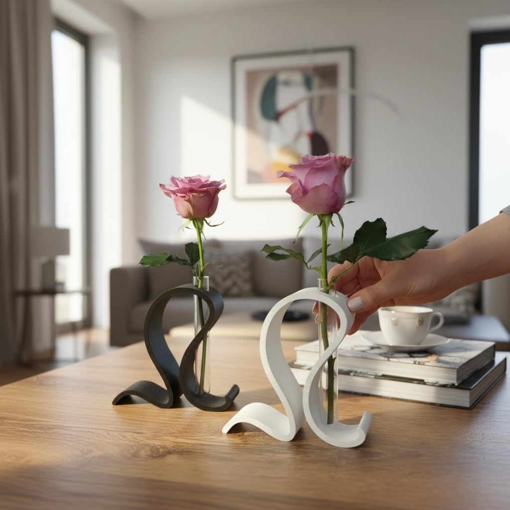 Abstract Test Tube Vase – Modern Plastic Single Stem Flower Holder | Decorative Tabletop Bud Vase for Home & Office