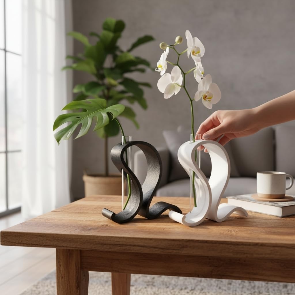 Abstract Test Tube Vase – Modern Plastic Single Stem Flower Holder | Decorative Tabletop Bud Vase for Home & Office