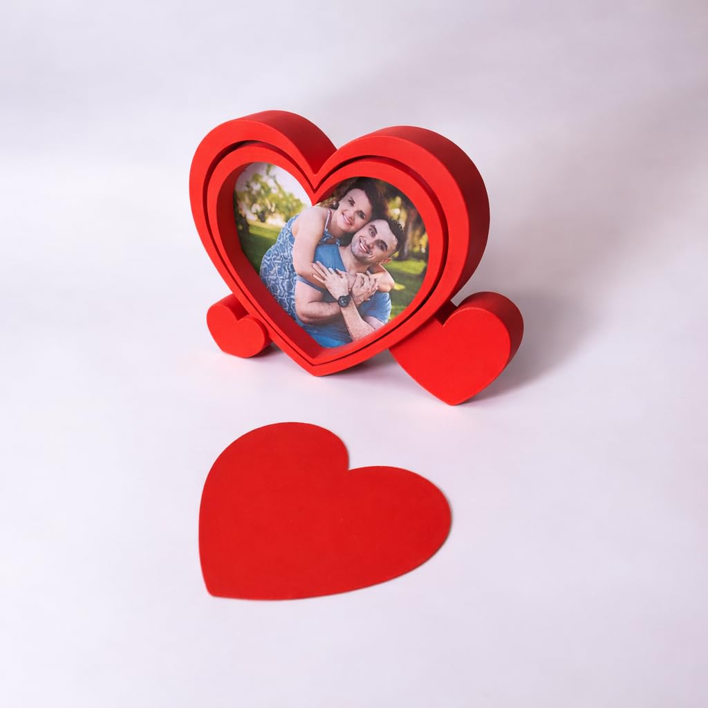 Red Heart Shaped Photo Frame with Layered Design and Stand