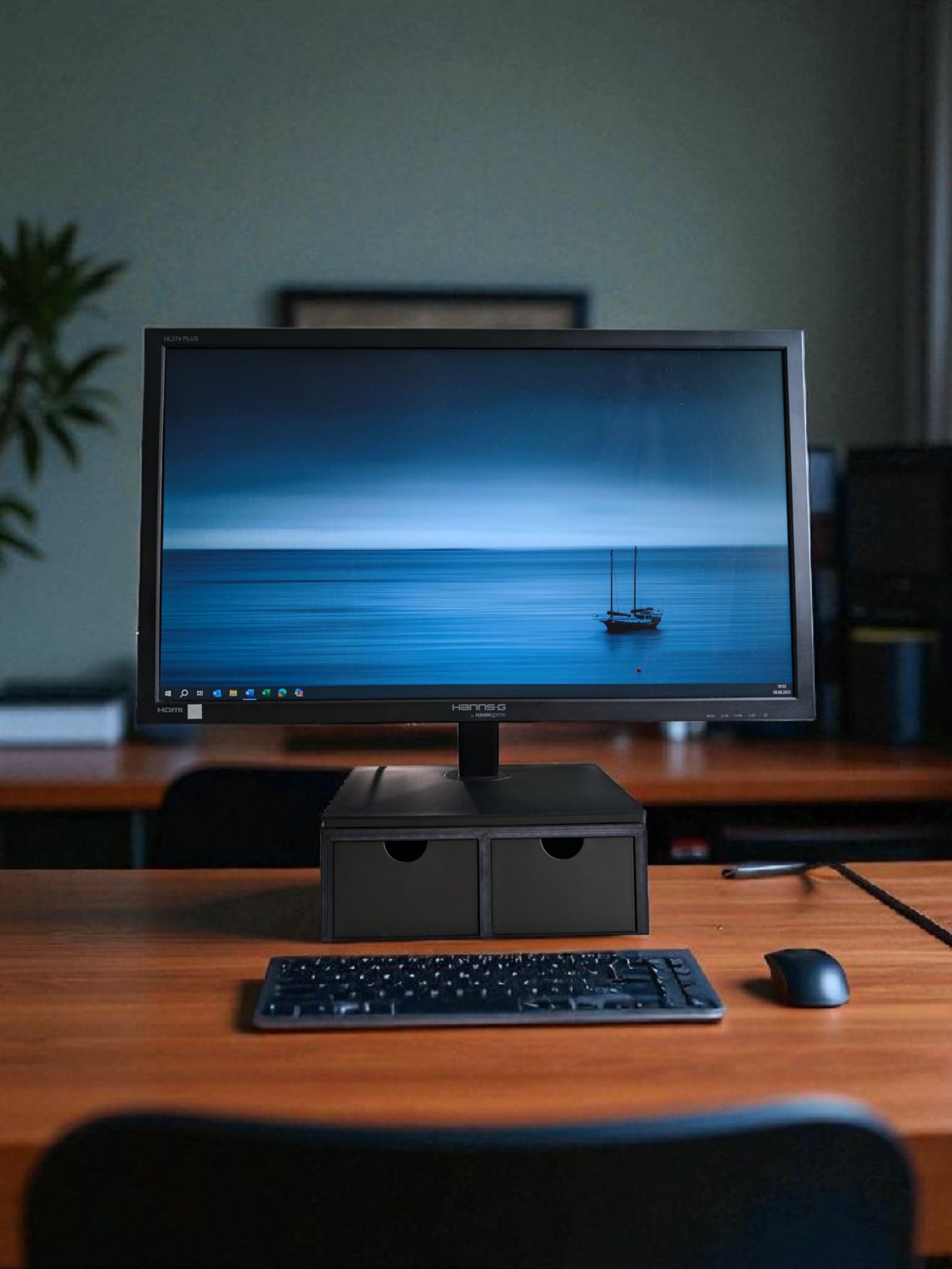 Ergonomic Desktop Monitor Riser Stand with Storage Drawers