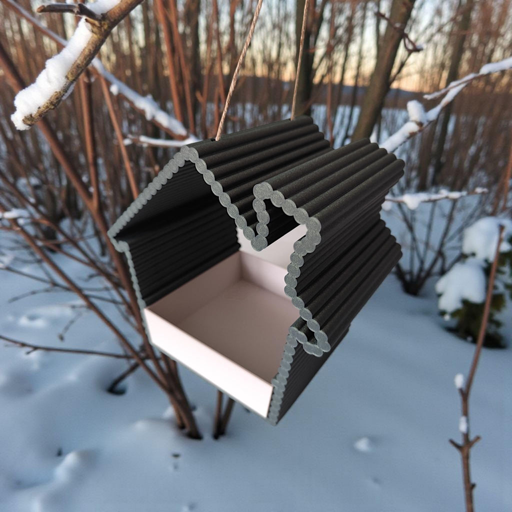 Modern House-Style Bird Feeder with Textured Weather-Resistant Body