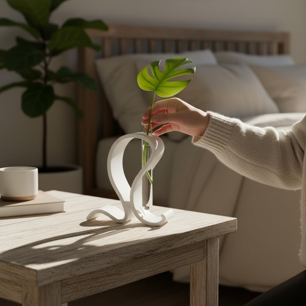 Abstract Test Tube Vase – Modern Plastic Single Stem Flower Holder | Decorative Tabletop Bud Vase for Home & Office