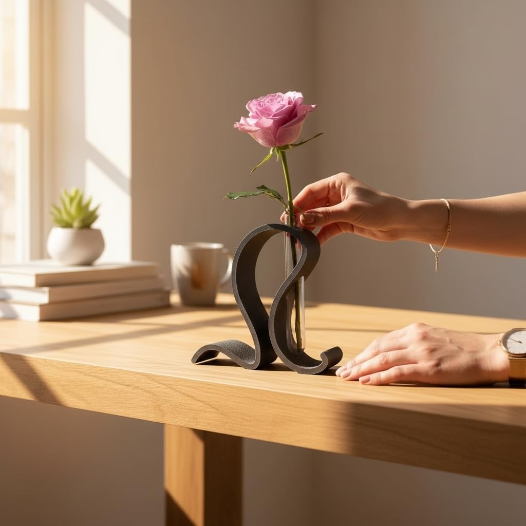 Abstract Test Tube Vase – Modern Plastic Single Stem Flower Holder | Decorative Tabletop Bud Vase for Home & Office