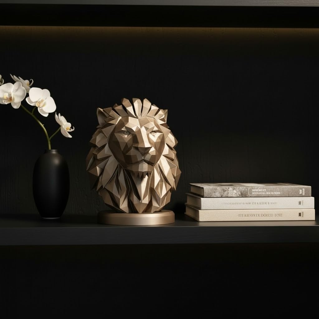 Lion Bust Sculpture – Geometric Lion Head Statue