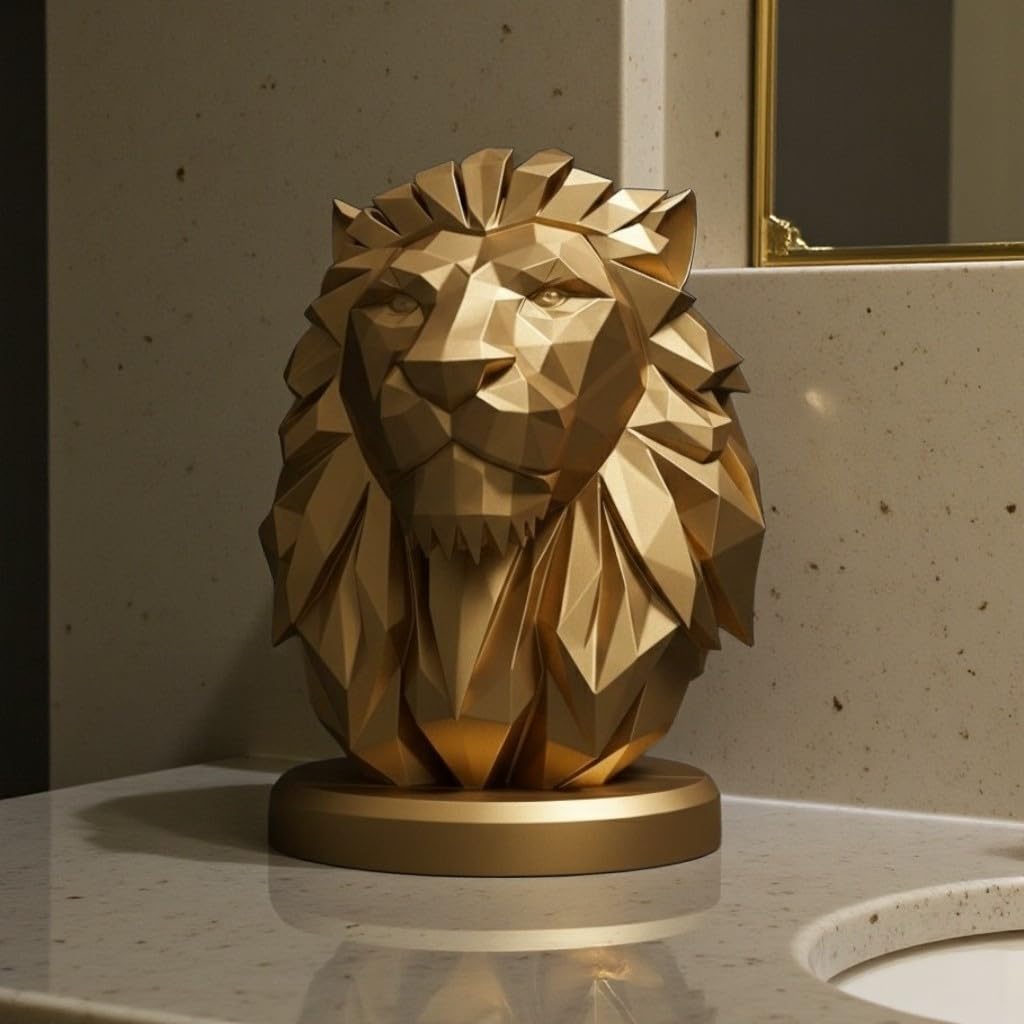 Lion Bust Sculpture – Geometric Lion Head Statue