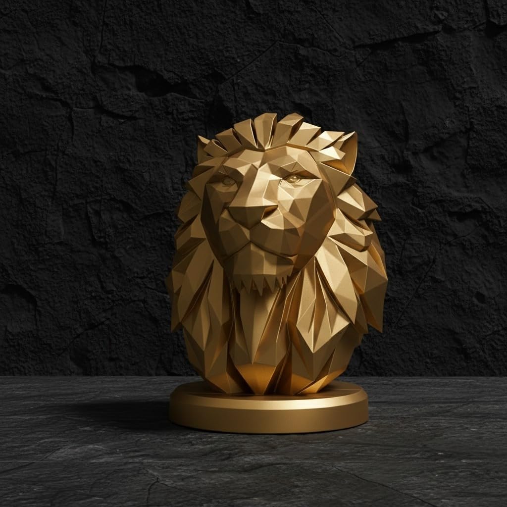 Lion Bust Sculpture – Geometric Lion Head Statue