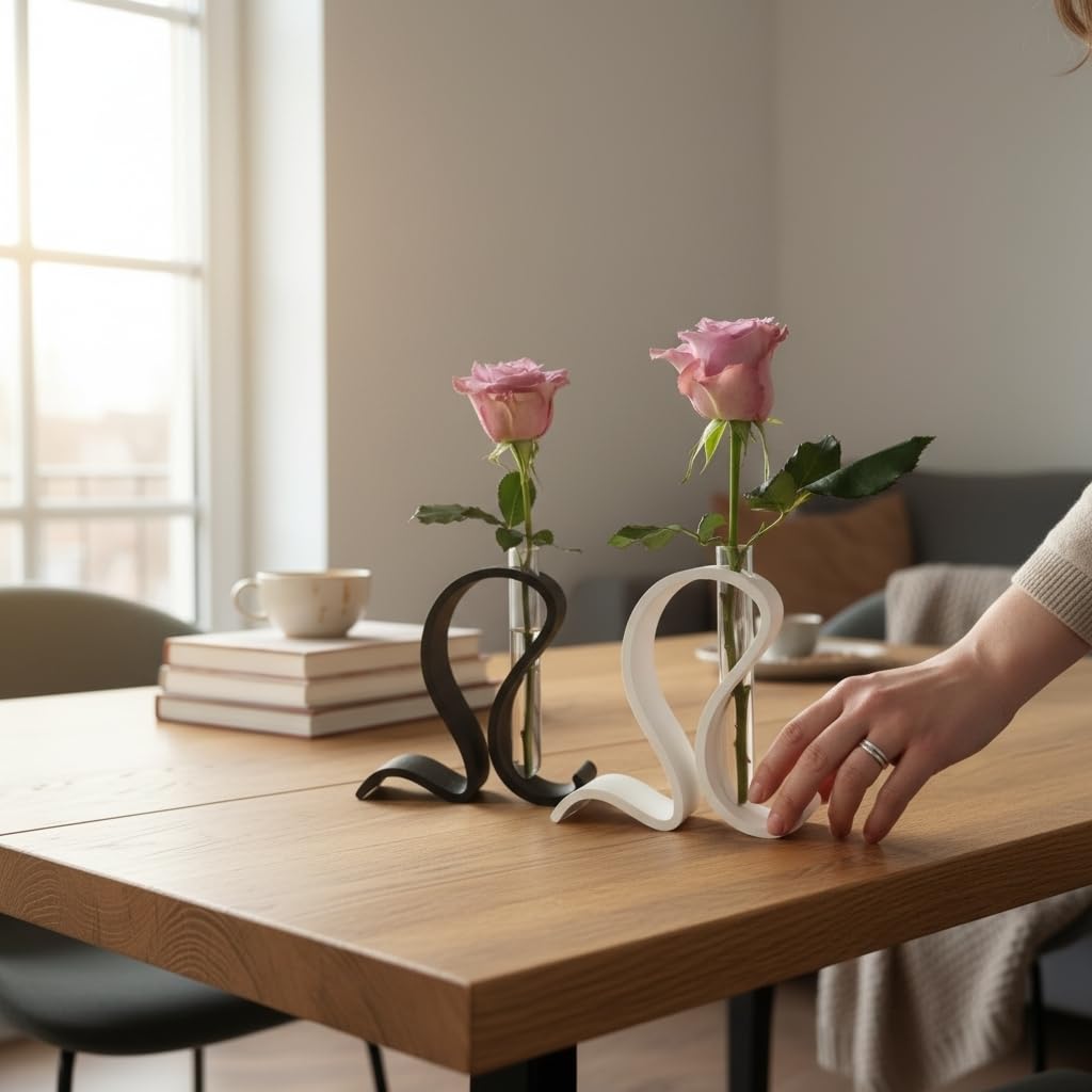 Abstract Test Tube Vase – Modern Plastic Single Stem Flower Holder | Decorative Tabletop Bud Vase for Home & Office