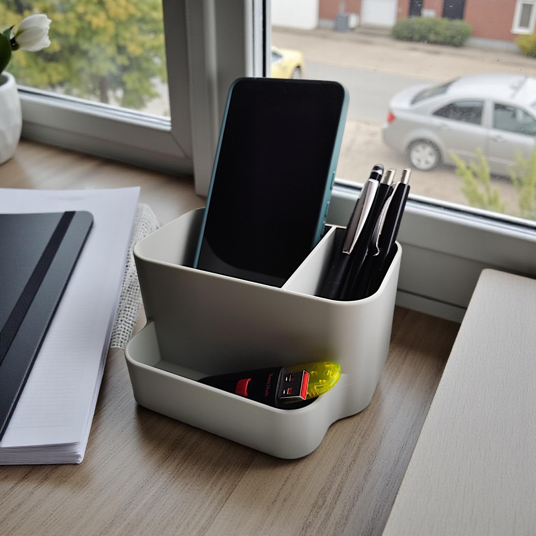 Multi-Compartment Desktop Desk Organiser with Dual Storage Sections