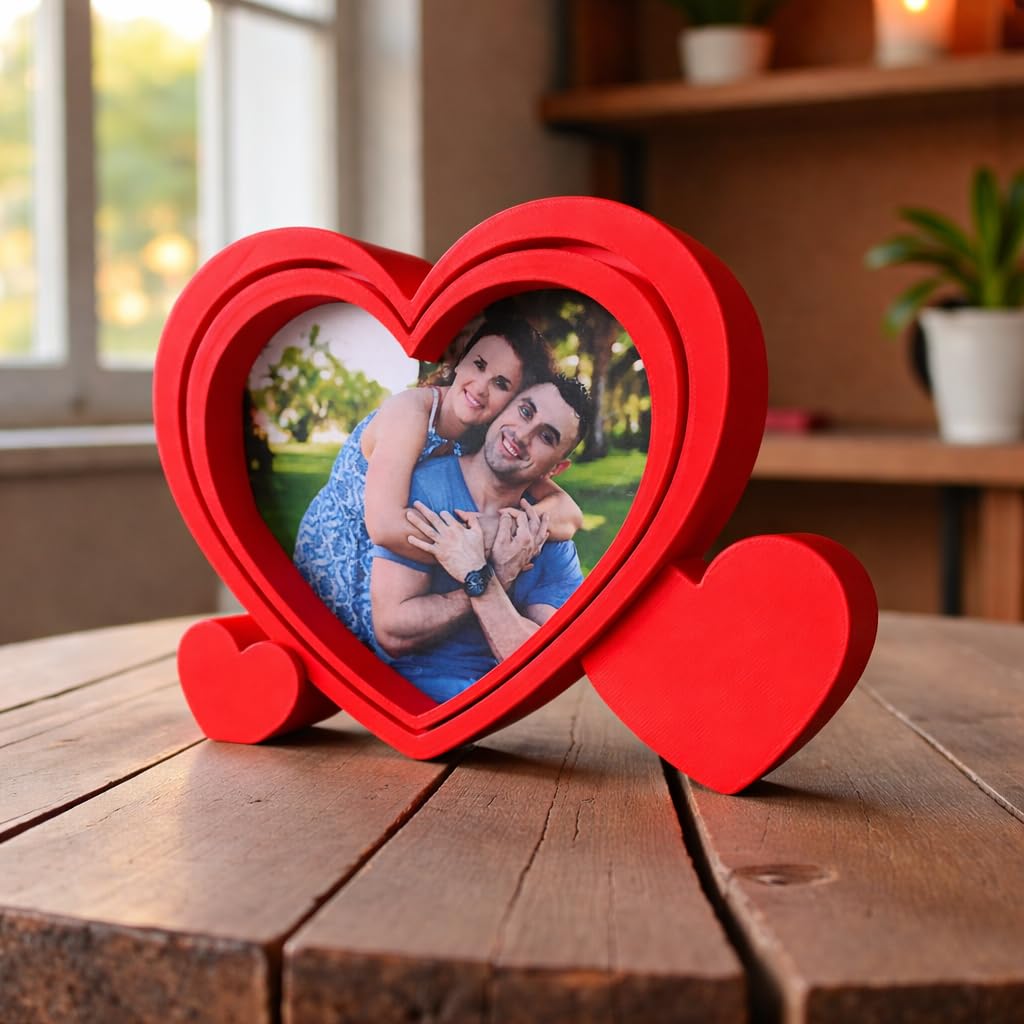Red Heart Shaped Photo Frame with Layered Design and Stand