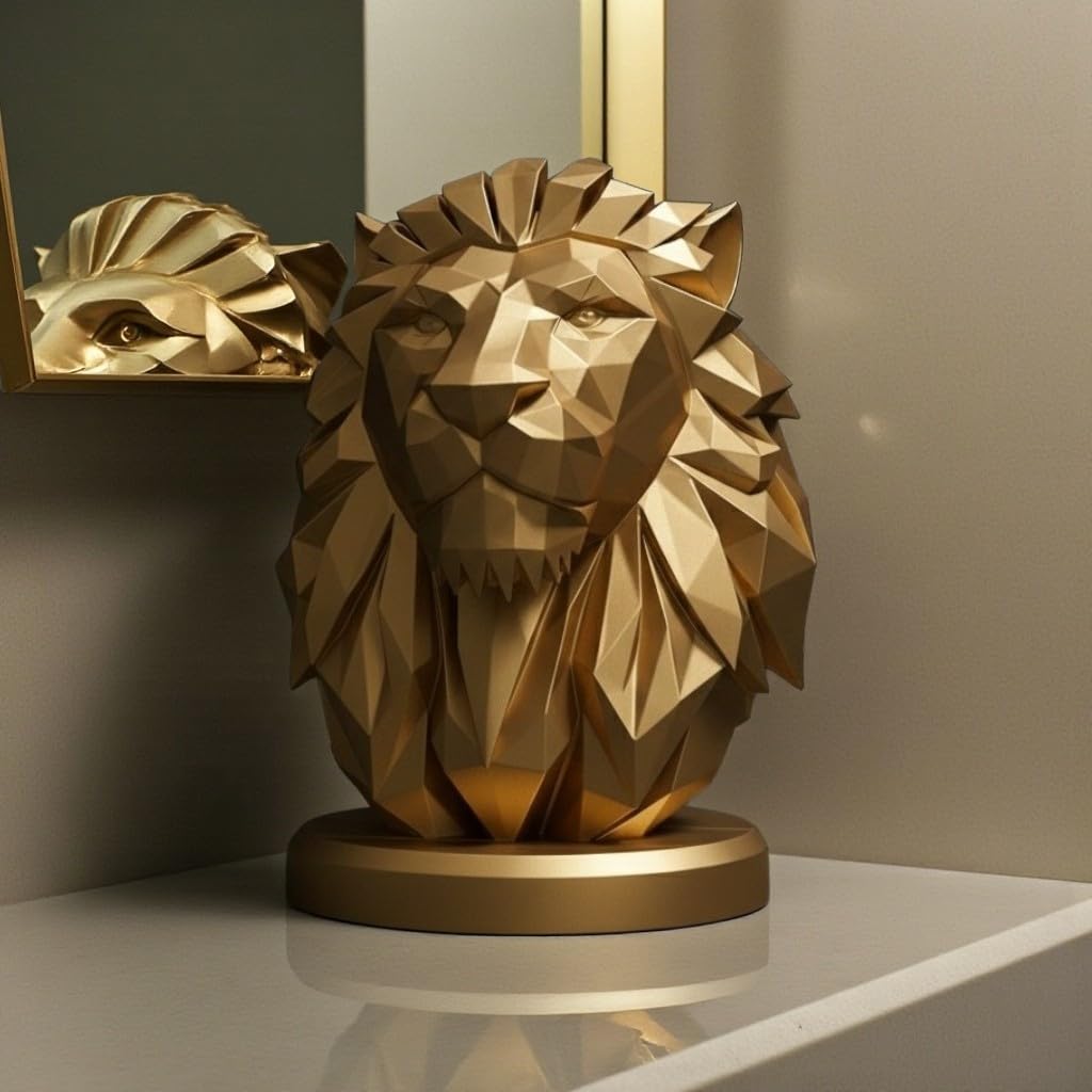 Lion Bust Sculpture – Geometric Lion Head Statue