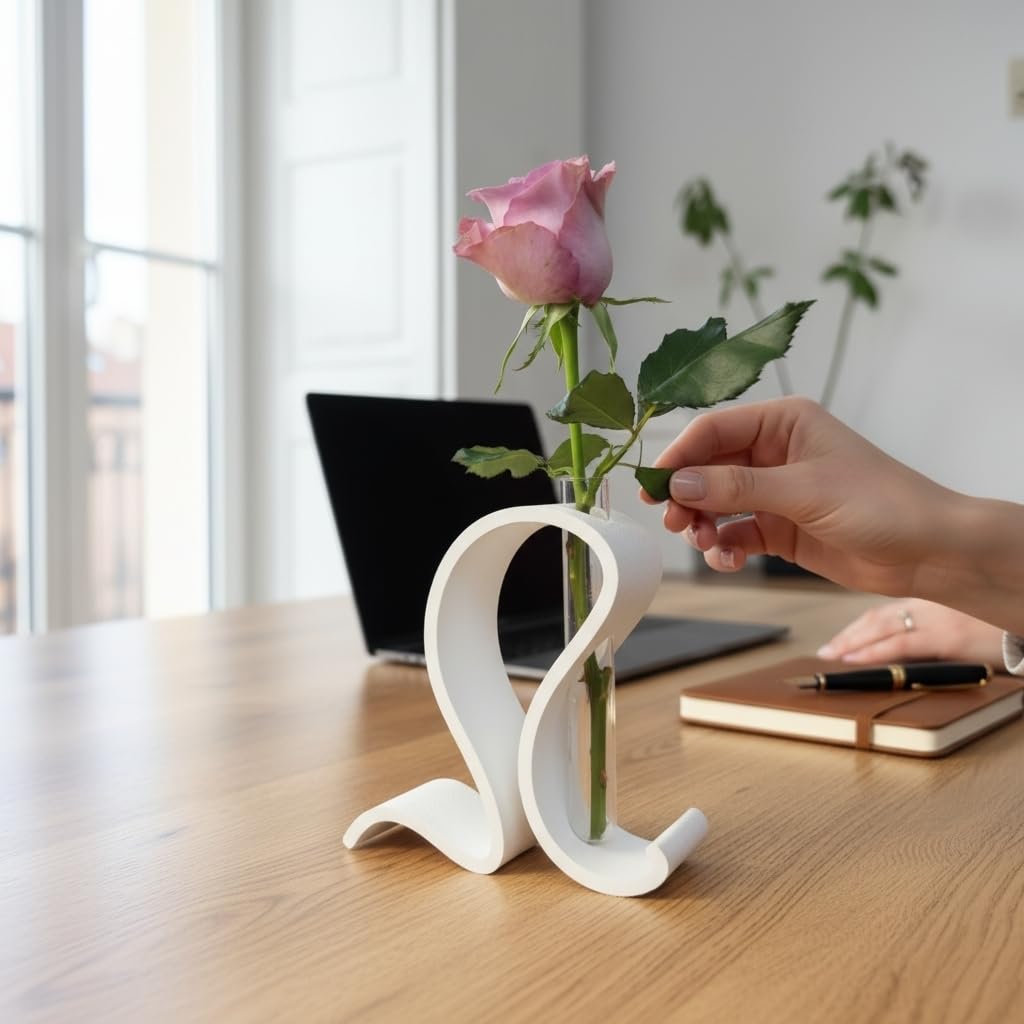 Abstract Test Tube Vase – Modern Plastic Single Stem Flower Holder | Decorative Tabletop Bud Vase for Home & Office