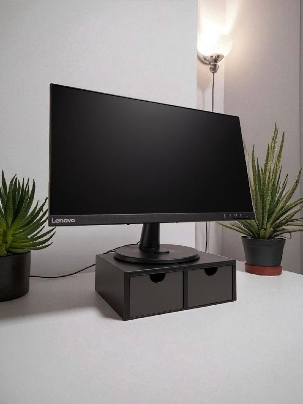 Ergonomic Desktop Monitor Riser Stand with Storage Drawers