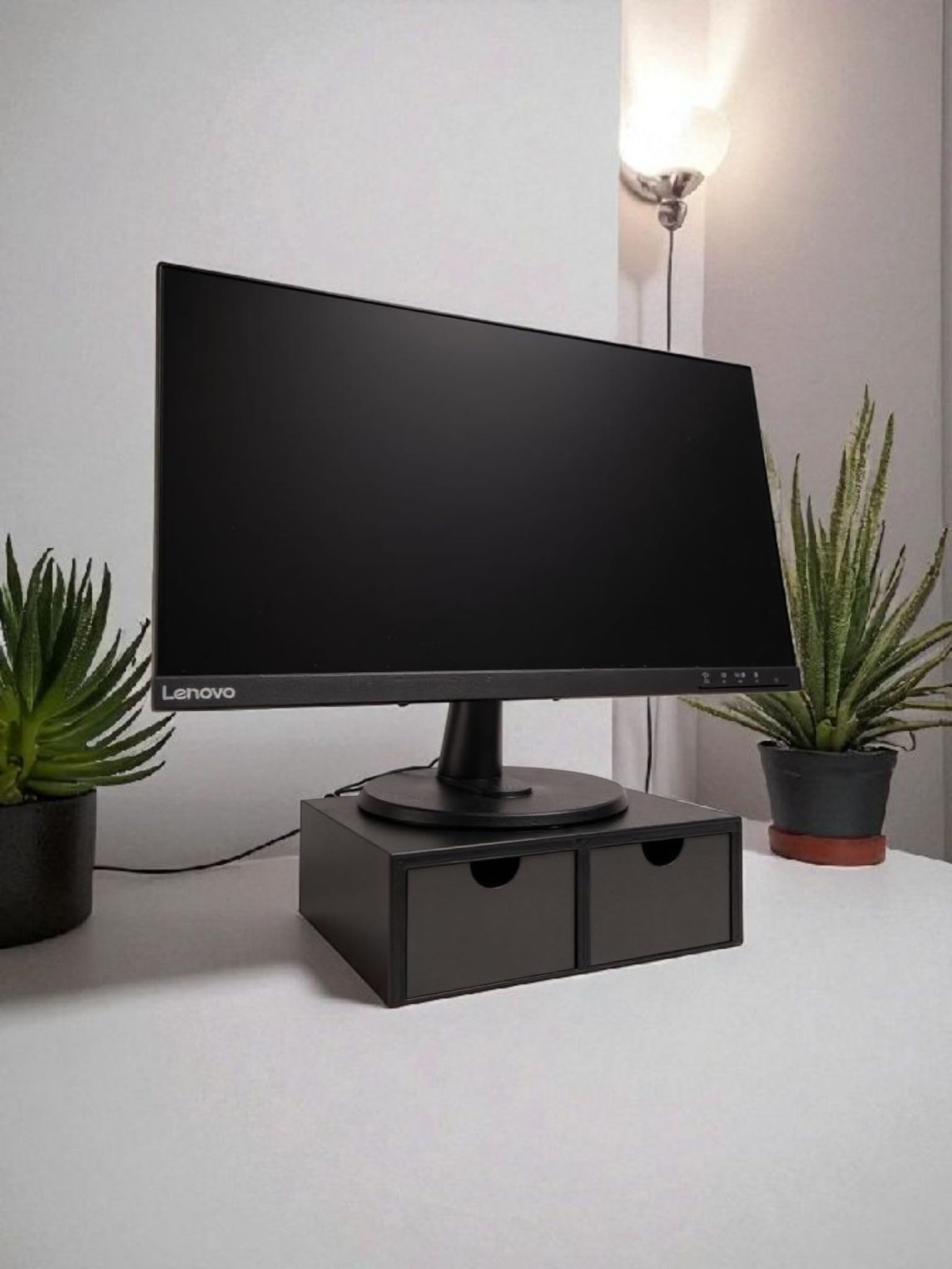 Ergonomic Desktop Monitor Riser Stand with Storage Drawers