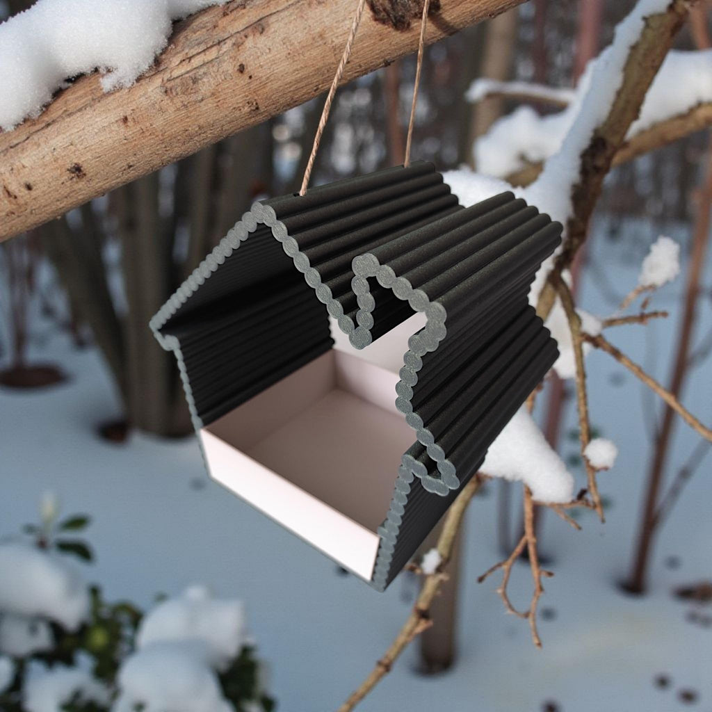 Modern House-Style Bird Feeder with Textured Weather-Resistant Body