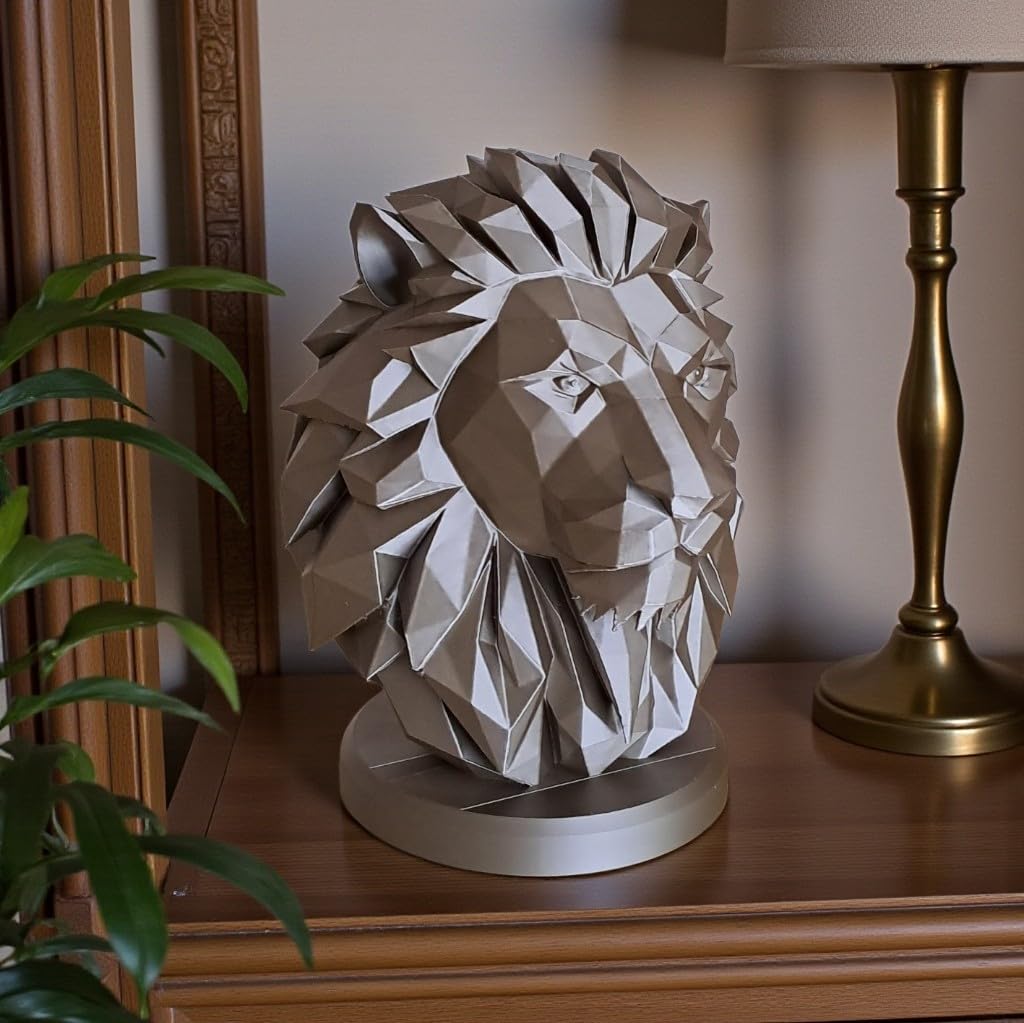 Lion Bust Sculpture – Geometric Lion Head Statue