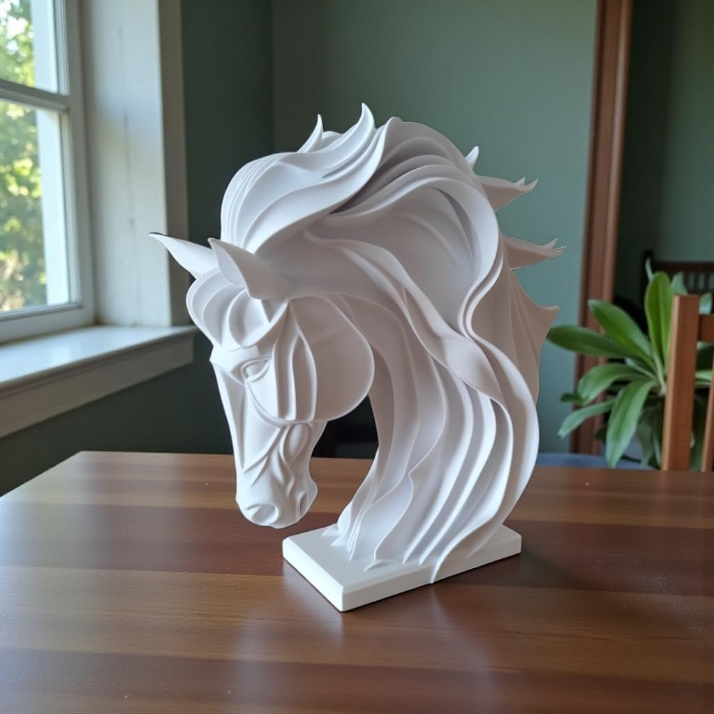 Horse Head Sculpture with Flowing Mane