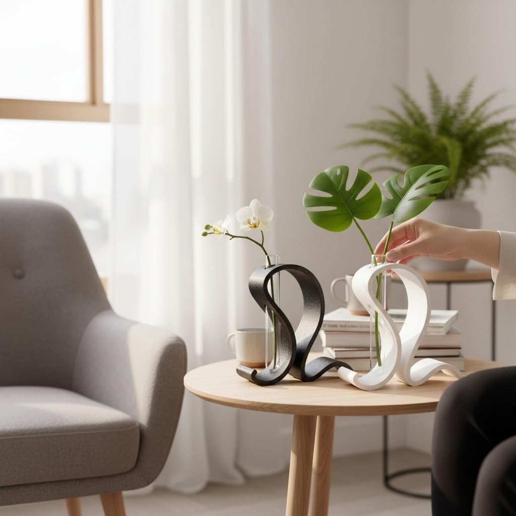 Abstract Test Tube Vase – Modern Plastic Single Stem Flower Holder | Decorative Tabletop Bud Vase for Home & Office