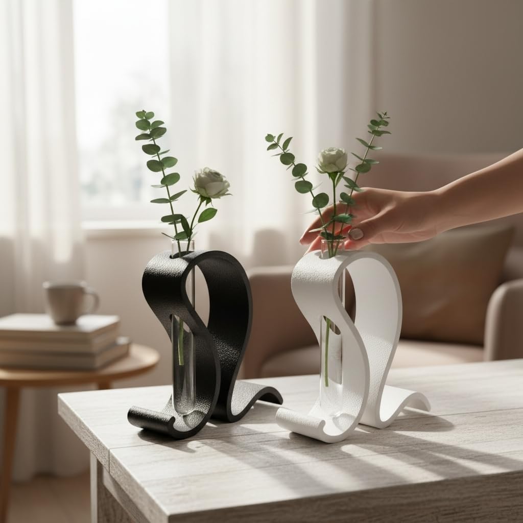 Abstract Test Tube Vase – Modern Plastic Single Stem Flower Holder | Decorative Tabletop Bud Vase for Home & Office