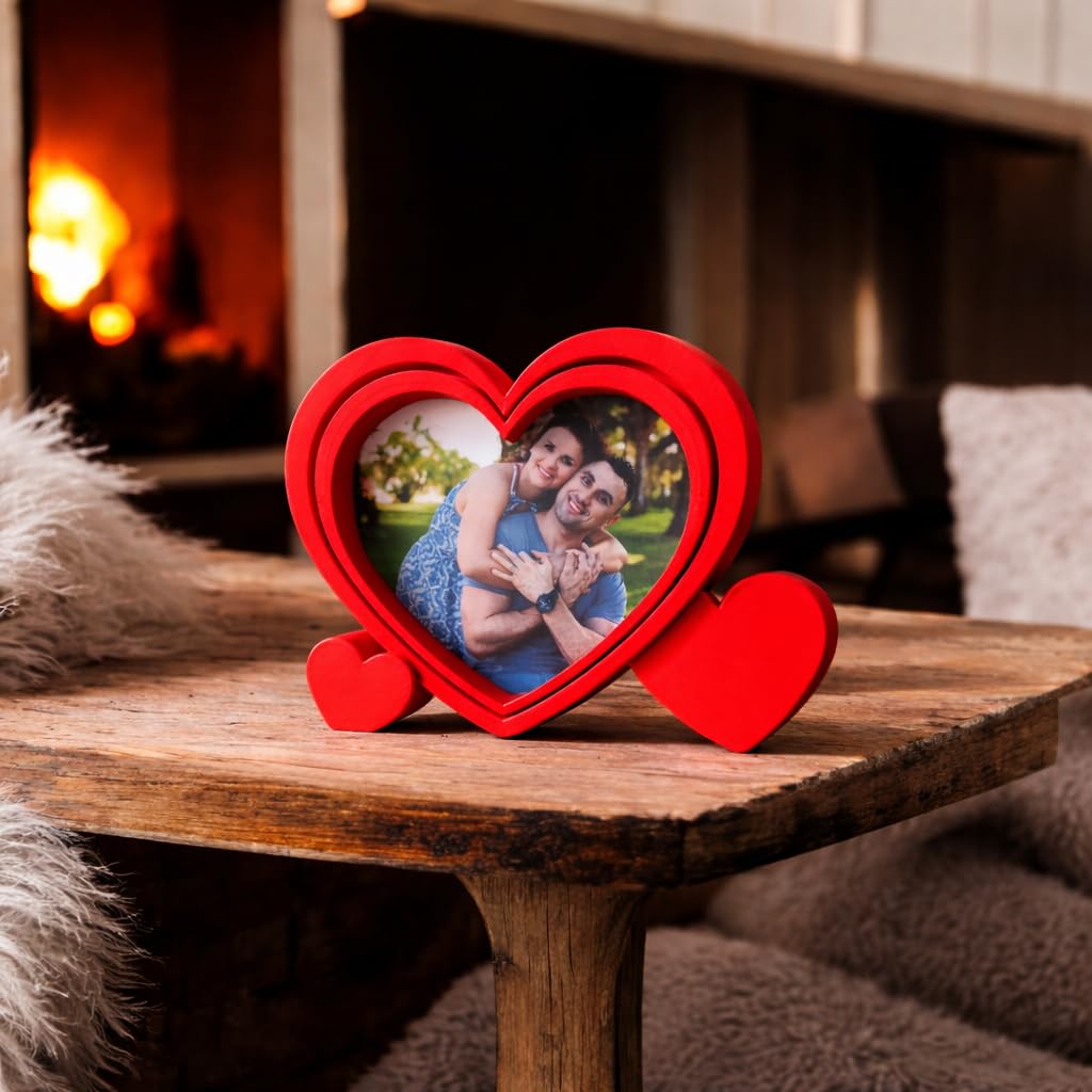 Red Heart Shaped Photo Frame with Layered Design and Stand